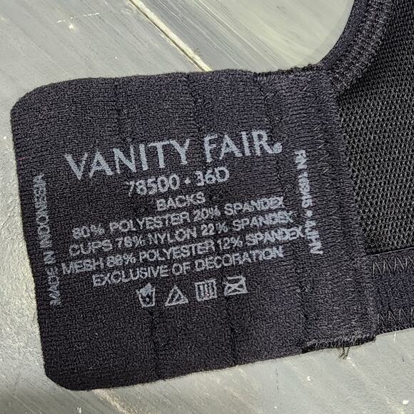 Vanity Fair Medium Impact Underwire Sport Bra 36D Black Style 78500 - Picture 4 of 8